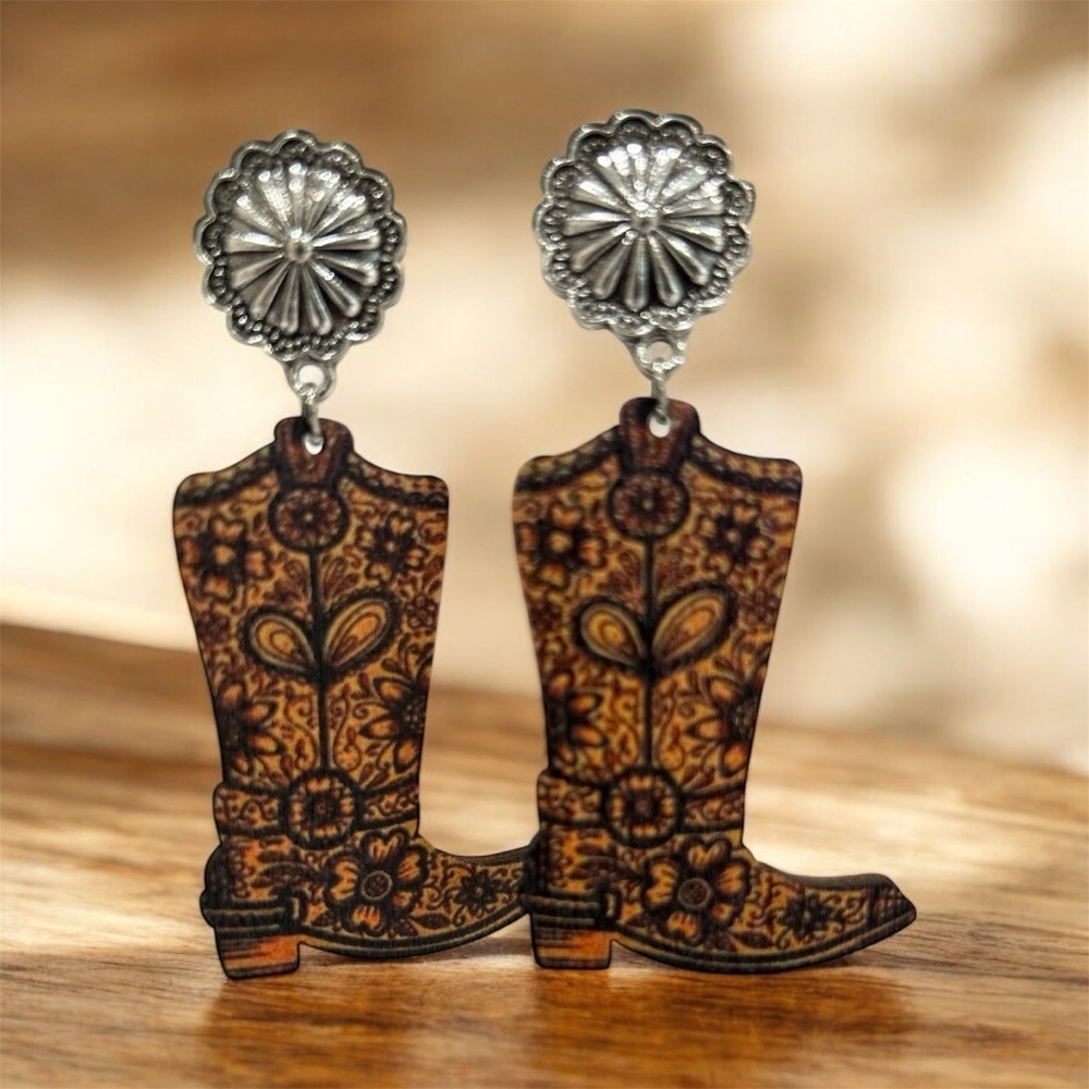 Floral Western Boot Earrings